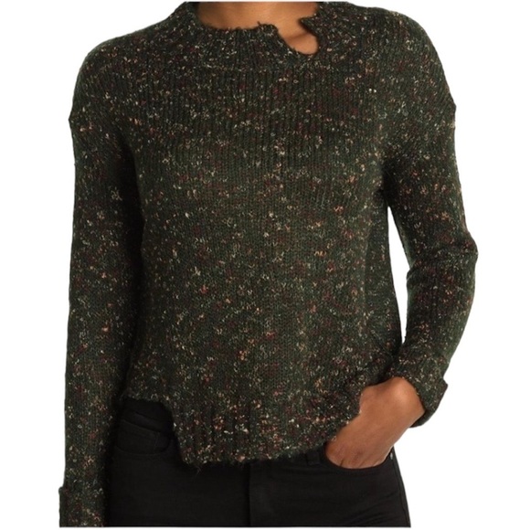 HEARTLOOM Green Marled Textured Knit Distressed Cutout Sweater Small‎ S - Picture 1 of 7